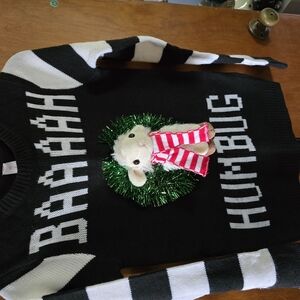 No Boundaries Black and White Sweater with Festive Design